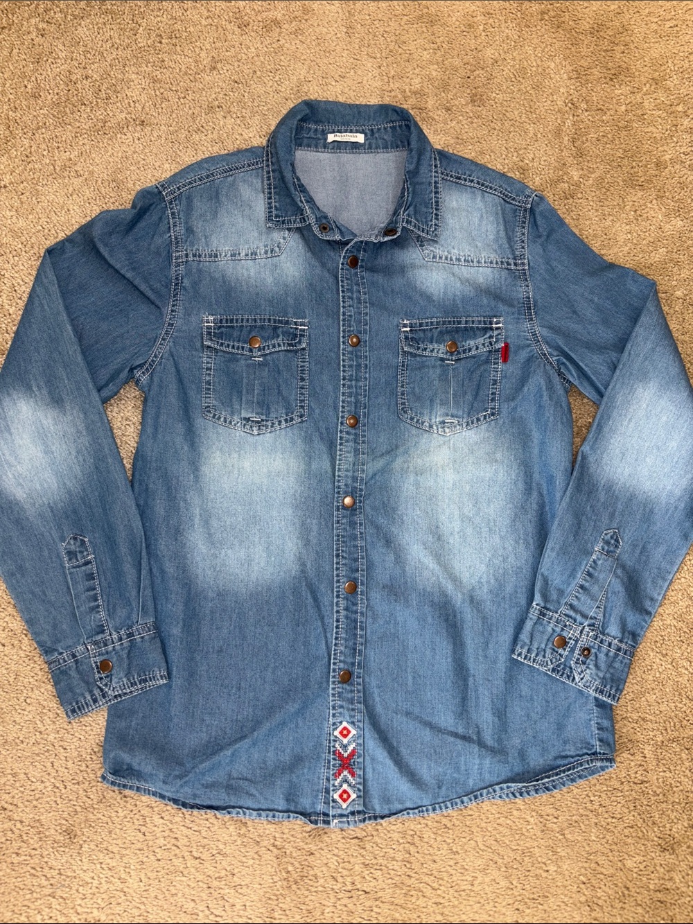 Balabala Western design Denim Button Up Shirt Size 165cm